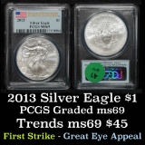 PCGS 2013 Silver Eagle Dollar $1 Graded ms69 By PCGS