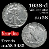 1938-d Walking Liberty Half Dollar 50c Grades Choice AU/BU Slider