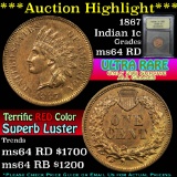 ***Auction Highlight*** 1867 Indian Cent 1c Graded Choice Unc RD By USCG (fc)