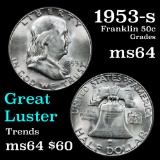 1953-s Franklin Half Dollar 50c Grades Choice Unc