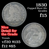 1830 Capped Bust Dime 10c Grades f+