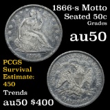 1866-s Motto Seated Half Dollar 50c Grades AU, Almost Unc
