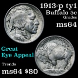 1913-p ty1 Buffalo Nickel 5c Grades Choice Unc