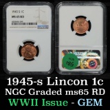 NGC 1945-s Lincoln Cent 1c Graded ms65 rd By NGC