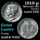 1919-p Mercury Dime 10c Grades Choice Unc FSB