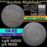 ***Auction Highlight*** 1797 1 Above 1 Liberty Cap half cent 1/2c Graded g+ By USCG (fc)