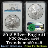 NGC 2013 Silver Eagle Dollar $1 Graded ms69 By NGC