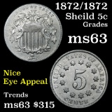 1872/1872 Shield Nickel 5c Grades Select Unc