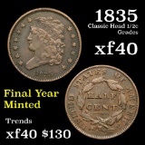 1835 Classic Head half cent 1/2c Grades xf