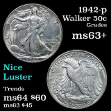 1942-p Walking Liberty Half Dollar 50c Grades Select+ Unc