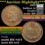 ***Auction Highlight*** 1907 Indian Cent 1c Graded GEM+ Unc BN By USCG (fc)