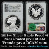 NGC 2011-w Silver Eagle Dollar $1 Graded pr70 dcam By NGC