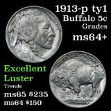 1913-p ty1 Buffalo Nickel 5c Grades Choice+ Unc