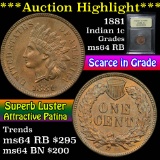 ***Auction Highlight*** 1881 Indian Cent 1c Graded Choice Unc RB By USCG (fc)