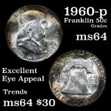 1960-p Franklin Half Dollar 50c Grades Choice Unc