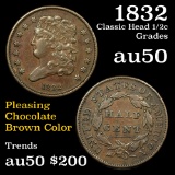 1832 Classic Head half cent 1/2c Grades AU, Almost Unc