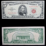 1963 $5 Red seal United States Note Grades AU, Almost Unc