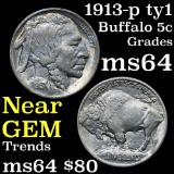 1913-p ty1 Buffalo Nickel 5c Grades Choice Unc