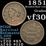 1851 Braided Hair Half Cent 1/2c Grades vf++