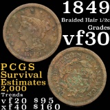 1849 Braided Hair Half Cent 1/2c Grades vf++