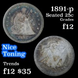 1891-p Seated Liberty Quarter 25c Grades f, fine