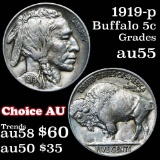 1919-p Buffalo Nickel 5c Grades Choice AU