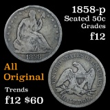 1858-p Seated Half Dollar 50c Grades f, fine