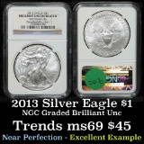 NGC 2013 Silver Eagle Dollar $1 Graded ms69 By NGC