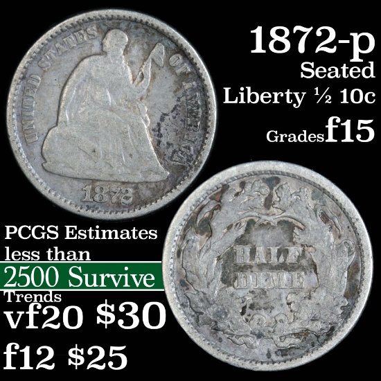 1872-p Seated Liberty Half Dime 1/2 10c Grades f+