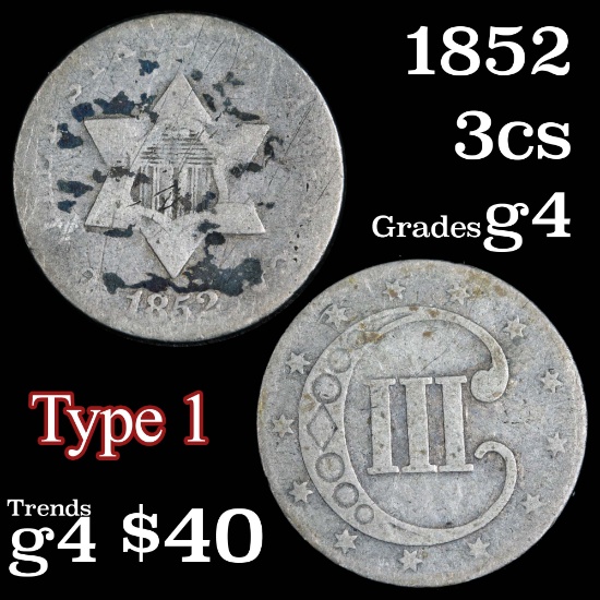 1852 3 Cent Silver 3cs Grades g, good