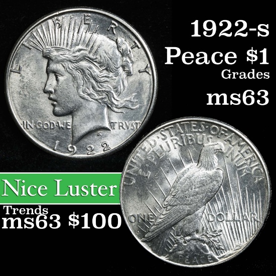 1922-s Peace Dollar $1 Grades Select Unc