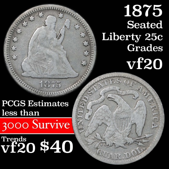 1875-p Seated Liberty Quarter 25c Grades vf, very fine