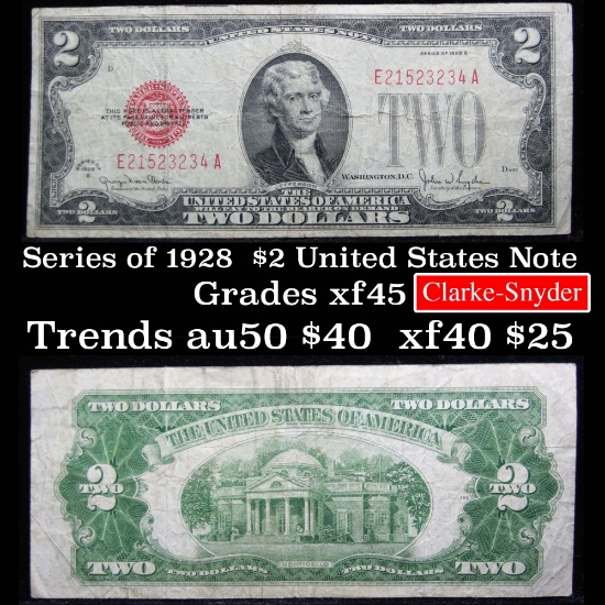 1928G $2 Red Seal United States Note Grades xf+