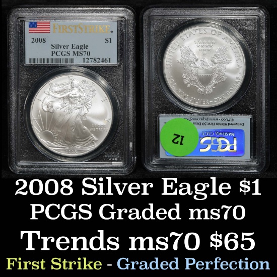 PCGS 2008 Silver Eagle Dollar $1 Graded ms70 By PCGS