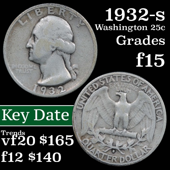 1932-s Washington Quarter 25c Grades f+