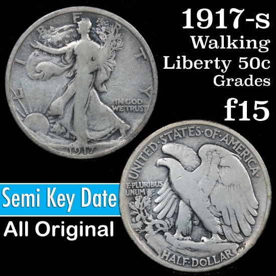 1917-s Reverse Walking Liberty Half Dollar 50c Grades f+