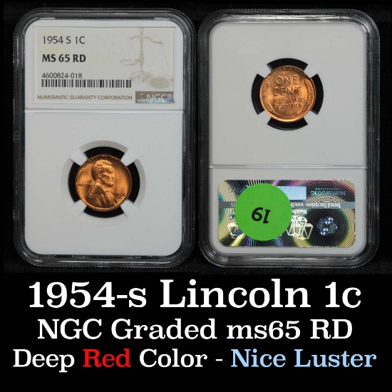 NGC 1954-s Lincoln Cent 1c Graded ms65 rd By NGC