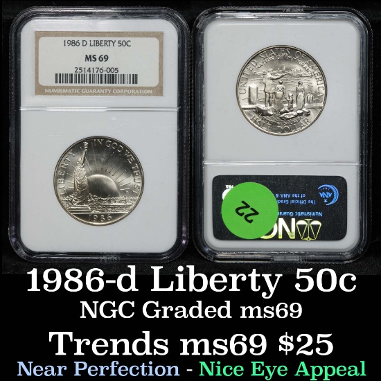 NGC 1986-d Liberty Modern Commem Half Dollar 50c Graded ms69 By NGC