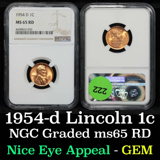 NGC 1954-d Lincoln Cent 1c Graded ms65 rd By NGC