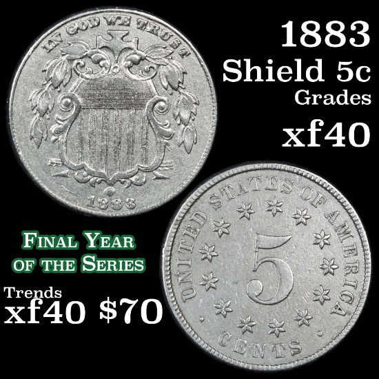 1883 Shield Nickel 5c Grades xf
