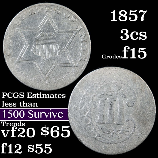 1857 3 Cent Silver 3cs Grades f+