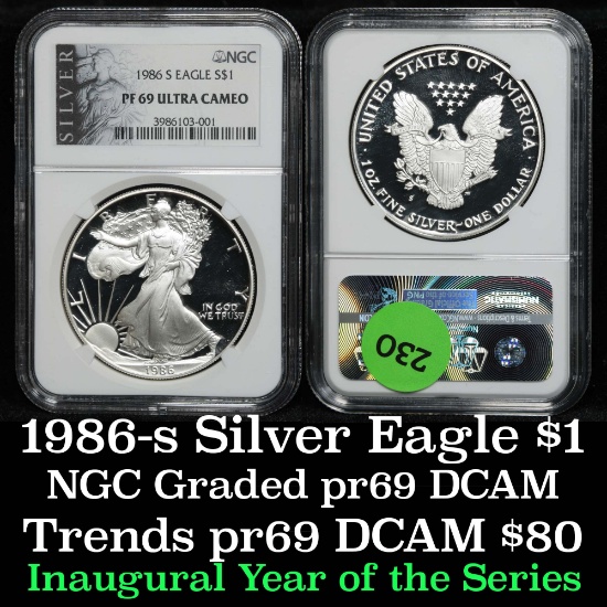 NGC 1986-s Silver Eagle Dollar $1 Graded pf69 By NGC