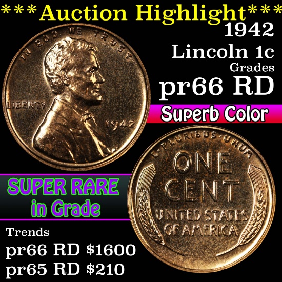 ***Auction Highlight*** 1942 Lincoln Cent 1c Grades Gem Proof RD (fc)