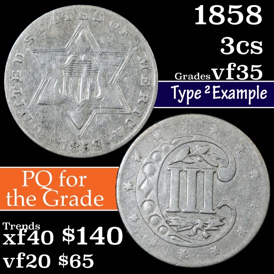 1858 3 Cent Silver 3cs Grades vf++