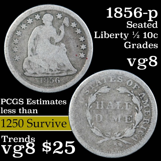 1856-p Seated Liberty Half Dime 1/2 10c Grades vg, very good