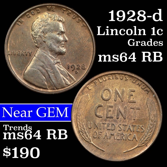 1928-d Lincoln Cent 1c Grades Choice Unc RB