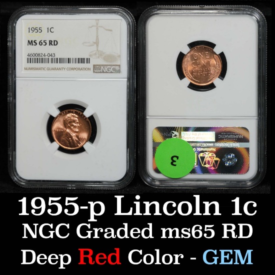 NGC 1955-p Lincoln Cent 1c Graded ms65 rd By NGC