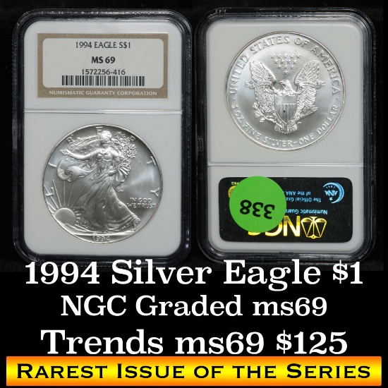 NGC 1994 Silver Eagle Dollar $1 Graded ms69 By NGC