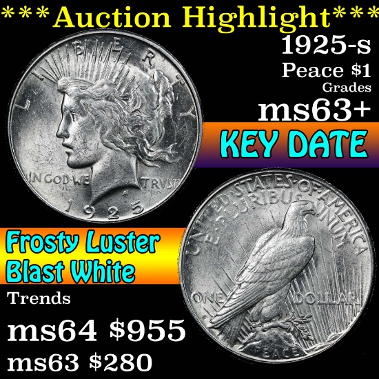 ***Auction Highlight*** 1925-s Peace Dollar $1 Grades Select+ Unc (fc)
