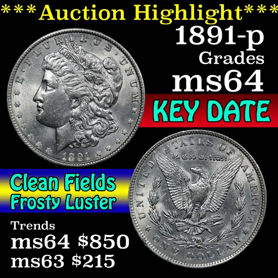 ***Auction Highlight*** 1891-p Morgan Dollar $1 Grades Choice Unc (fc)